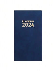 2024 English Daily Planner, 365 Days Time Management Daily Planner, Leather Cover Notebook Efficiency Manual - Navy Blue - View 1