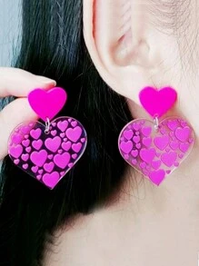1pair Acrylic Valentine's Day Pink Heart Shaped Earrings For Women In Sweet Rainbow Style, Delicate Jewelry Accessory For Bride Or Party And Dance Party. - Women's Model - View 7