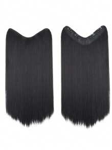 1个V形合成纤维自然长发接发片，适用于直发或卷发，休闲发饰，发夹，发卡，发卡爪夹，学习用品