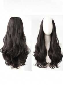 1个V形合成纤维自然长发接发片，适用于直发或卷发，休闲发饰，发夹，发卡，发卡爪夹，学习用品