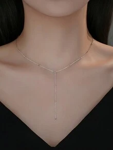 1入組s925純銀流蘇頸鍊,女士奢華風格簡約吊墜鍊,秋冬女士首飾禮物 - 彩色 - 查看 5