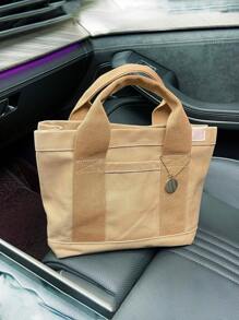 女性帆布手提袋,大容量嬰兒尿布袋,午餐袋,多層次休閑手提包 - 卡其色 - 查看 5