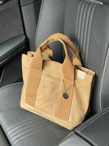 女性帆布手提袋,大容量嬰兒尿布袋,午餐袋,多層次休閑手提包 - 卡其色 - 查看 3