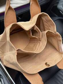 女性帆布手提袋,大容量嬰兒尿布袋,午餐袋,多層次休閑手提包 - 卡其色 - 查看 2