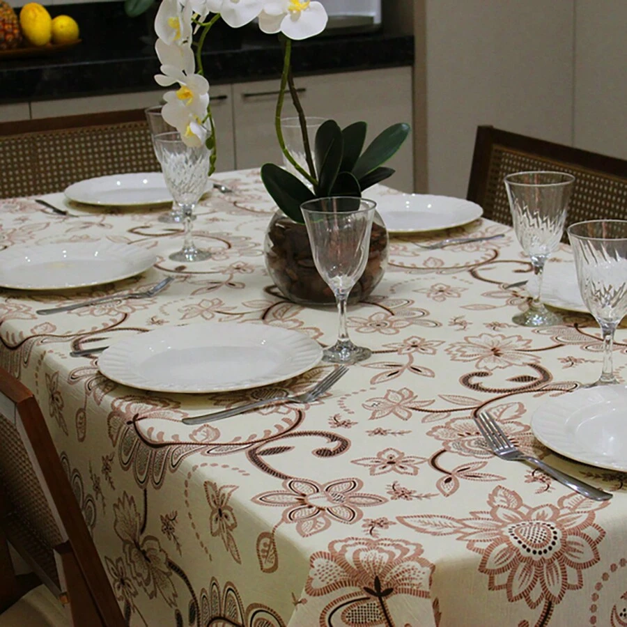 Toalha de Mesa Retangular 6 Lugares Linhão Estampado 2,20m X 1,40m Sala/Jantar - Girassol Marrom - Marrom - Visão 1