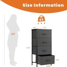 Dresser For Bedroom, Storage Drawers, Skinny Fabric Storage Tower With 4 Drawers, Tower Organizer Unit, Chest Of Drawers With Wooden Top For Closet, Nursery, Laundry, Living Room, Hallway, Office - 灰色 - 查看 3