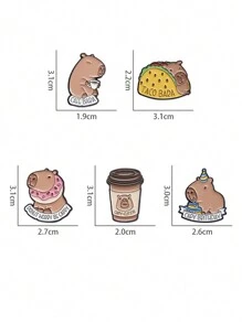 5入組可愛卡比巴拉搪瓷胸針,定制donut Worry Be Cappy胸針,卡通動物珠寶禮物,適合兒童和朋友 - 彩色 - 查看 6