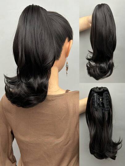 Ponytail Hair Extensions, Hair Extensions Ponytail 14 Inch Short Claw Hair Extensions Synthetic Wave Clip-In Ponytail Wigs Everyday Fluffy Ponytail For Women (Dark Brown)