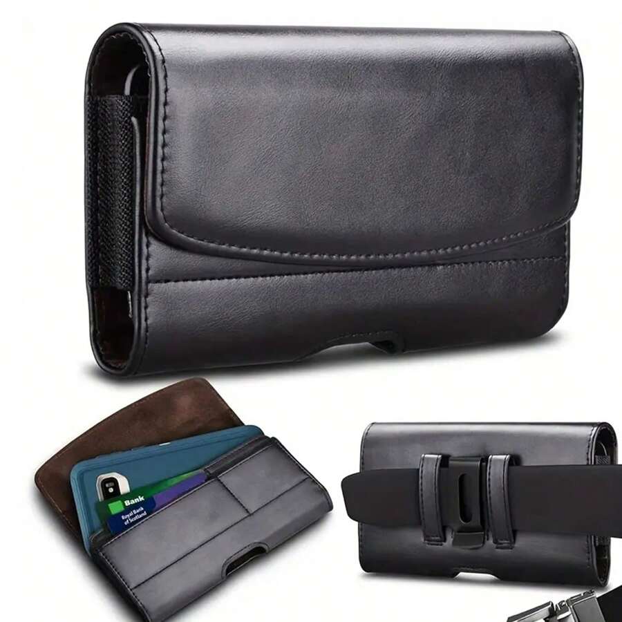 通用手机袋，兼容 iPhone，手机皮套，带腰带夹和腰带环 [磁性闭合] PU 皮革手机袋，适用于大多数手机 父亲节礼物 夏季新生书籍 返校多功能宿舍大学万圣节男士礼物 秋季圣诞节尖叫男包旅行包男士斜挎包 冬季圣诞礼物 腰包 - 黑色 - 查看 1