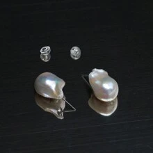 1pair Luxury 15-20mm High Glossy Natural Baroque Asymmetrical White Rainbow Freshwater Pearl & S925 Sterling Silver Earrings, Suitable For Women As Wedding Gift & Bridal Jewelry Holiday - 15-20MM White Baroque Pearl Stud Earrings - View 13