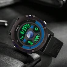 Sanda 1入組多功能防水自動電子手錶,數字顯示和夜光功能,適用於運動、休閒,9024 - 藍色 - 查看 3