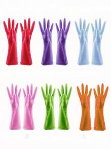 2入組schott女士洗手套,厚橡膠洗衣洗碗,耐用pvc防水並帶有薄乳膠手套（隨機顏色） - 彩色 - 查看 3