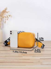 Bolso Cuadrado Mini Con Estampado De Letras - Amarillo - Ver 3