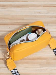 Bolso Cuadrado Mini Con Estampado De Letras - Amarillo - Ver 2