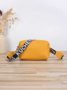 Bolso Cuadrado Mini Con Estampado De Letras - Amarillo - Ver 1