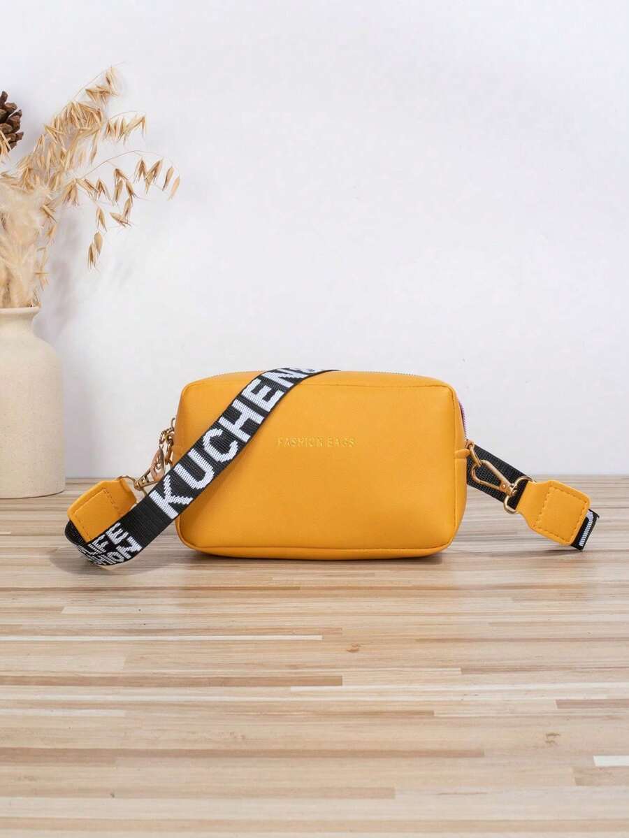 Bolso Cuadrado Mini Con Estampado De Letras - Amarillo - Ver 1
