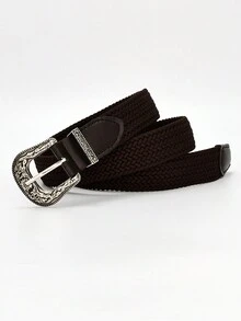 1pc Women's Fashionable & Versatile Square Buckle Elastic Braided Belt For Daily Wear - Multicolor - View 4