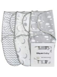 GLLQUEN BABY 3pcs Organic Baby Swaddle Sleeping Bag, Suitable For Newborn - 0-3 Months Infant Swaddle, Baby Swaddle Blanket, Random Old/New Packaging - Clouds & Moon - View 2