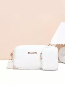 1pc Girls Mini Wave Pattern Embossed Letter Pouch, Phone Wallet Coin Purse - White - View 3