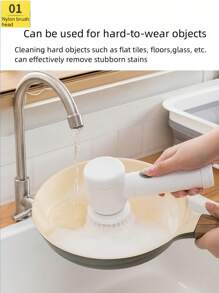 4入組無線電動清潔刷套裝,廚房餐具、浴室、家庭清潔工具多功能刷子 - 白色 - 查看 4