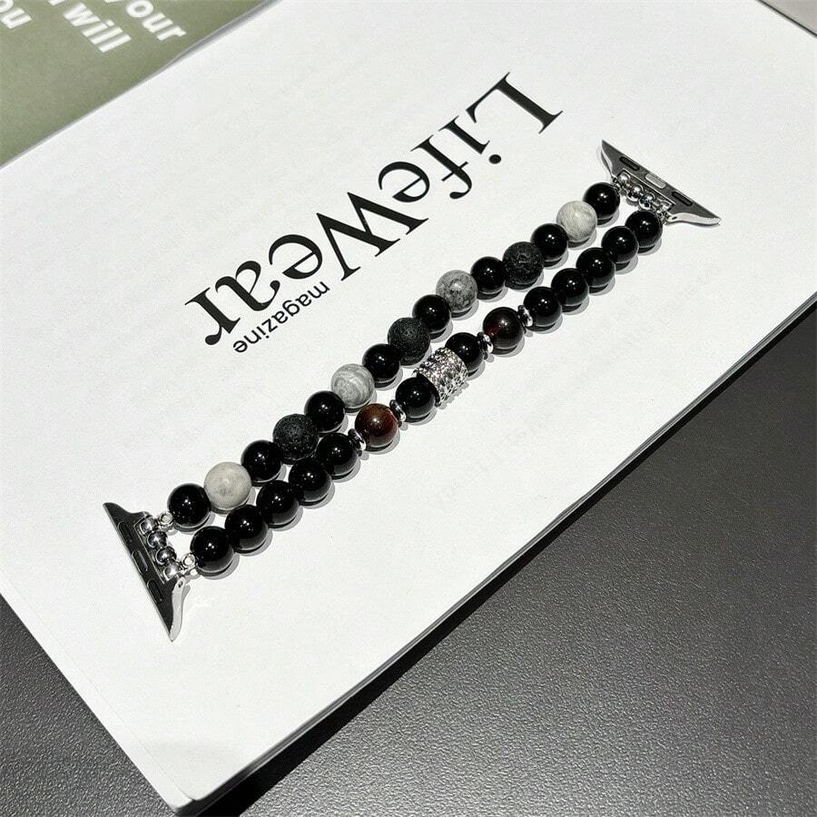 天然熔岩石和瑪瑙珠寶手鍊,兼容蘋果手表49mm 45mm 42mm 44mm男女時尚彈性手帶,兼容蘋果手表ultra 9 8 7 6 5 4 3 2 1 Se2 Se - 38/40/41mm - 查看 1