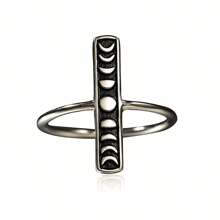 1 Miếng Duy nhất Retro S925 Bạc nguyên chất Trăng lưỡi liềm Ngôi sao Nhẫn , Cô gái Goth hiện đại Lady Quà tặng hẹn hò - Bạc - Xem 1