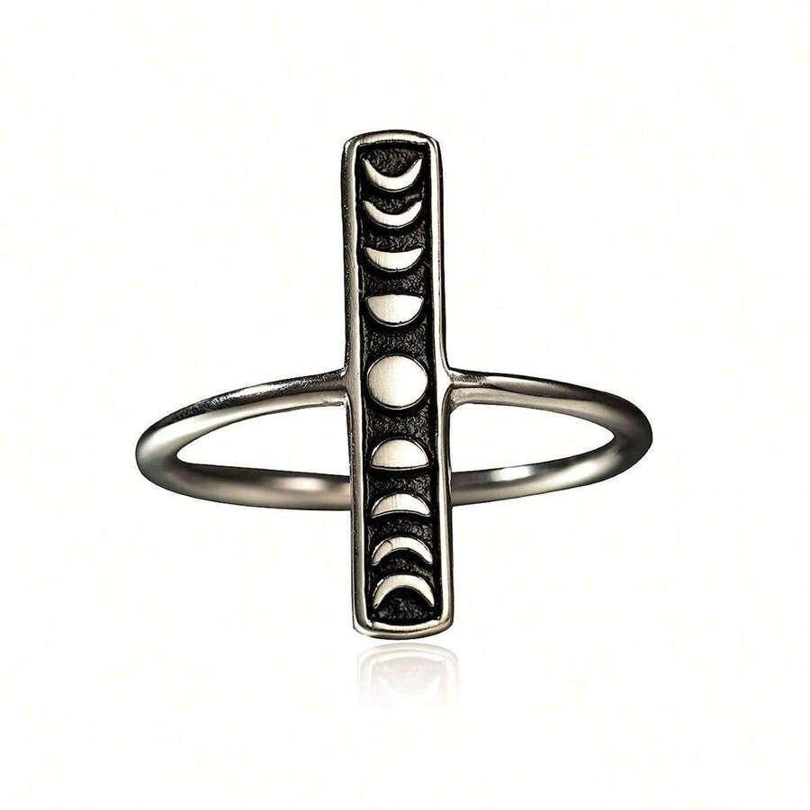 1 Miếng Duy nhất Retro S925 Bạc nguyên chất Trăng lưỡi liềm Ngôi sao Nhẫn , Cô gái Goth hiện đại Lady Quà tặng hẹn hò - Bạc - Xem 1