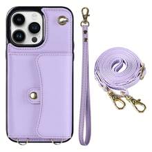 AWQUER Crossbody Wallet Back Case Compatible With IPhone 15 14 Plus 13 12 Mini 11 Pro Max 8 7 Plus SE 5G 2020 2022 With Hand Strap, PU Leather With Credit Card Slots Holder Kickstand Shockproof Phone Cover - Purple - View 18