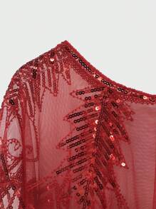 1pc Sheer Shimmer Lace Capelet/Shoulder Cover With Beaded Detailing And Lightweight Fabric - Multicolor - View 3