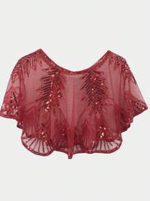1pc Sheer Shimmer Lace Capelet/Shoulder Cover With Beaded Detailing And Lightweight Fabric - Multicolor - View 4