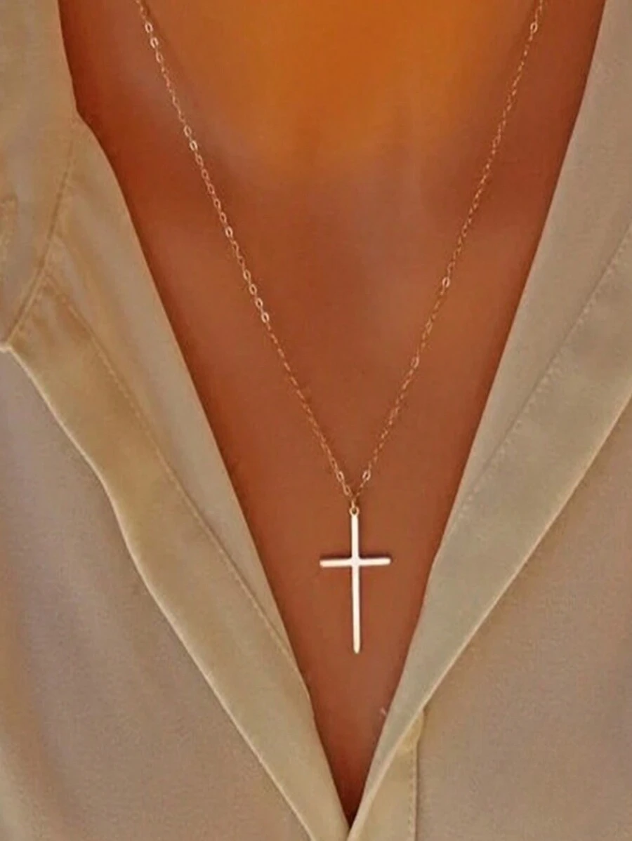 1入組簡單設計S925純銀交叉項鍊適合女士,50cm,理想適用於派對和最好朋友作為禮物 - 金色 - 查看 1