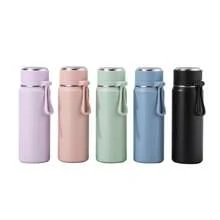 Thép không gỉ ( 18/10 ) Chai cách nhiệt , 500ml/600ml , Máy hút bụi , Nắp , Dung lượng lớn Đạn Chai , Có thể mang đi Và Tối giản , Ngoài trời Bình nước thể thao Với Nắp , Thích hợp Đối với Cắm trại , Tập thể dục , Văn phòng , Dã ngoại , Trường học , - Hồng - Xem 2