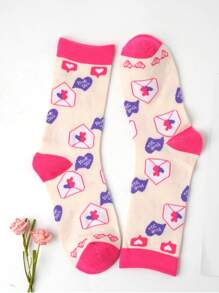 5對/組時尚粉色中筒襪,適用於女孩