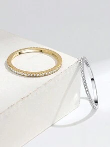 925純銀1入經典/寬版戒指,女性18k金/銠/玫瑰金鍍嵌滿閃爍的鋯石,可選金色或銀色,適合日常穿戴、情人節和約會贈禮 - R0005 - 查看 3