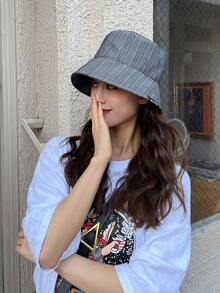 1pc Women's Fashionable Sun Protection Denim Bucket, Bucket Hat For Daily Use - Blue - View 8