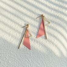 1pair Korean Style Pink Geometric Tassel Triangle Shaped Earrings For Women, Simple & Elegant, Fashionable Accessories - Pink - View 1