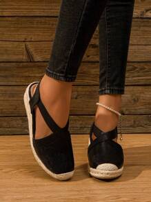 Cuñas con estampado de serpiente y tacones de cuerda de yute para mujer - Negro - Ver 4