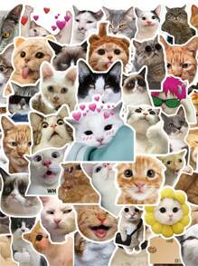 50pcs Cute Cat Waterproof Stickers DIY Creative Toys For Water Bottle Scrapbook Luggage Computer Skateboard Phone Halloween Thanksgiving Christmas Gift - Multicolor - View 1