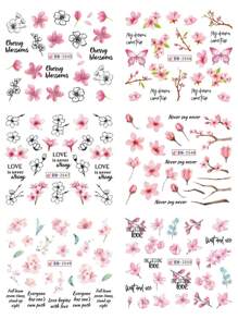 12款櫻花美甲貼紙,包含櫻花花瓣、移花、夏天diy水滑貼片,美甲裝飾必備 - 彩色 - 查看 7