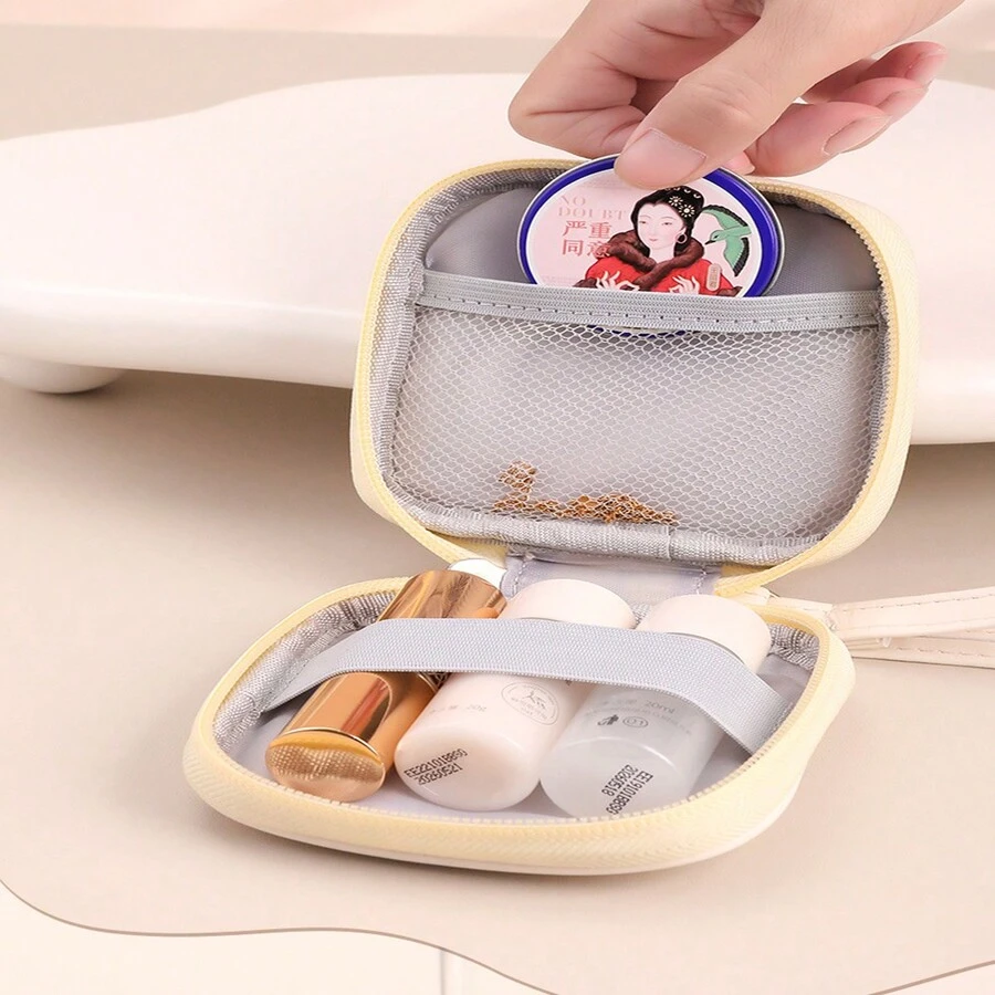 Mini Portable Storage Bag For Data Cable, Wireless Earphone, Charger, Usb, Small Stuff, Protective Cover - Beige - View 1