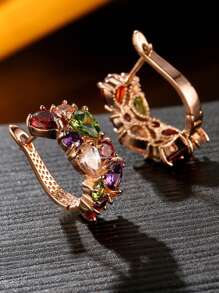 1pair Gorgeous Monalisa Colorful Cubic Zirconia Paved Elegant Round Decor Earrings Luxury Party Jewelry For Women - Rose Gold - View 6