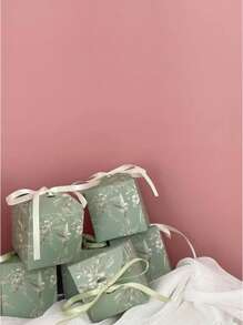 10 pezzi/15 pezzi/20 pezzi/30 pezzi Scatola regalo in carta con perle finte e nastro abbinato, motivo floreale moderno verde e uccelli. Adatto per decorazioni per feste, matrimoni, compleanni, festività.