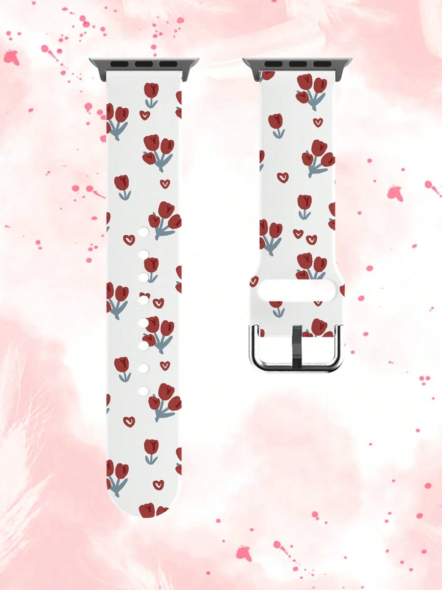 1入白色tpu手錶帶,紅色花卉圖案,適用於38/40/41/42/44/45/49mm蘋果手錶系列ultra/se/8/7/6/5/4/3/2/1 - 紅色 - 查看 1
