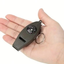 1pc 4-In-1 Multifunctional Field Emergency Survival Portable Whistle With Compass, Thermometer And Magnifying Glass, Outdoor Emergency Safety Tool, Very Necessary Tools In The Field. Suitable For Hiking, Hiking, Outdoor Camping, Fishing, Hunting, Sporting Events, Team Sports, Extreme Sports, Etc. Camping Stuff