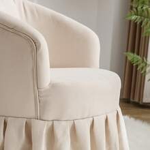 Practical Linen Barrel Chair With Metal Frame And Swivel Base For Living Room And Bedroom - Beige - View 4