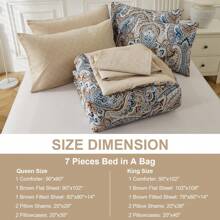 7 Pieces Paisley Comforter Set Queen King Bed In A Bag Comforter, Brown/Blue/Green/Pink Boho Paisley Pattern Bedding Soft Microfiber Queen Size Comforter With Sheet & Pillowcase,Wedding Items,Valentines Day Home Bed Room Decor,Easter Gifts,All Season - Brown - View 7