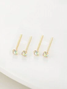 2pcs 925 Sterling Silver Nose Stud 2.0mm AB Color Crystal Straight Silver Nariz Piercing - Yellow Gold - View 4