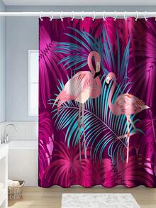 1入創意火烈鳥印花淋浴簾勾,淋浴間分隔簾,浴室配件,浴室裝飾,防水淋浴簾 - 彩色 - 查看 4
