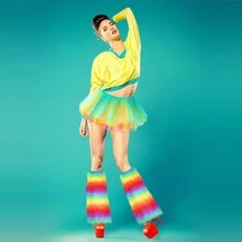 2入組女人毛茸茸的腿暖器,鬥獸場裝扮狂歡節短裙網紗裙彩虹腿暖器蓬鬆的腿暖器(多種顏色) - 彩色 - 查看 6