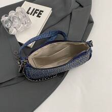 Classic Denim Crossbody Bag For Women, Ladies Shoulder Bag With Metal Decoration For Work & Commute, Casual Mom Bag With Card Holder Pocket - Dark Wash - View 8